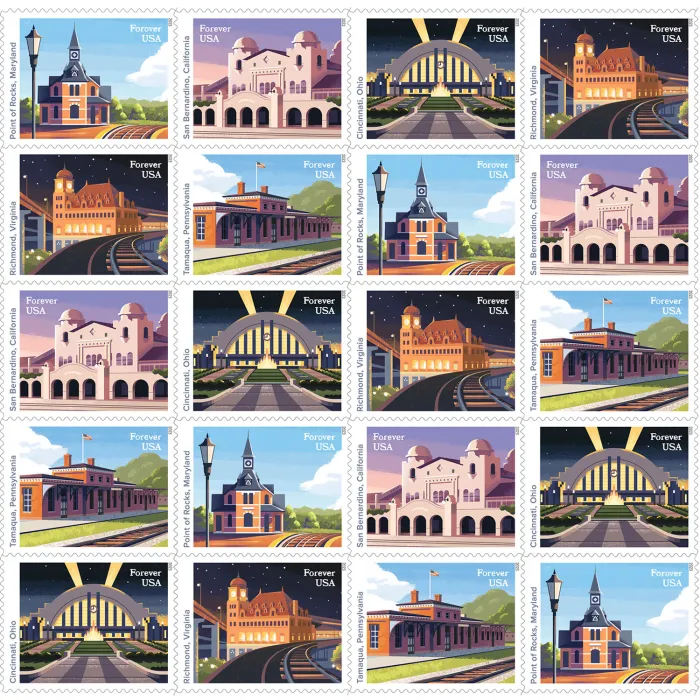 2023 Railroad Stations Stamps 100 PCS